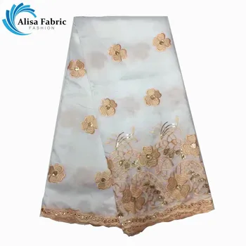 

New Arrival African George Lace Fabric flower embroidered with sequins 5yards George Lace for women dress