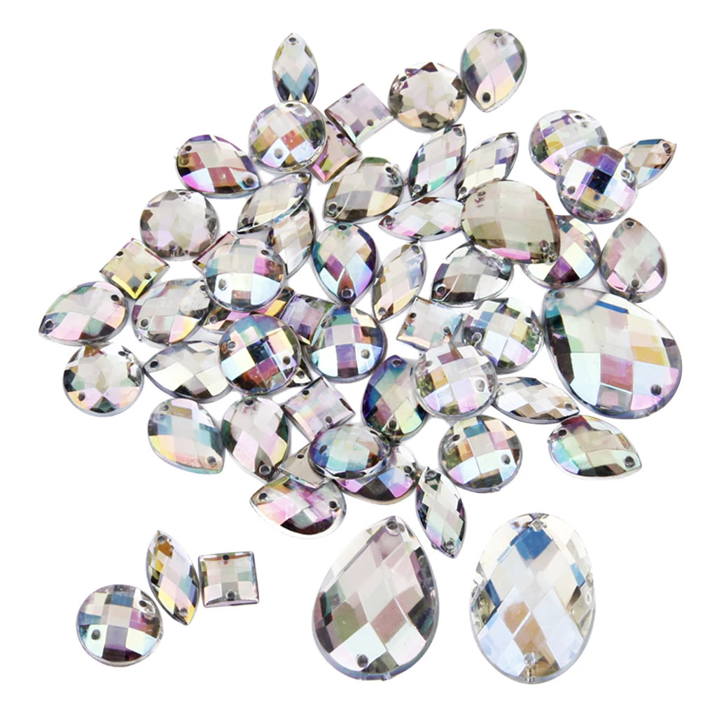 Mixed Clear Flat Back Tear Drop Sew On Acrylic Rhinestones Buttons, 50 Pack