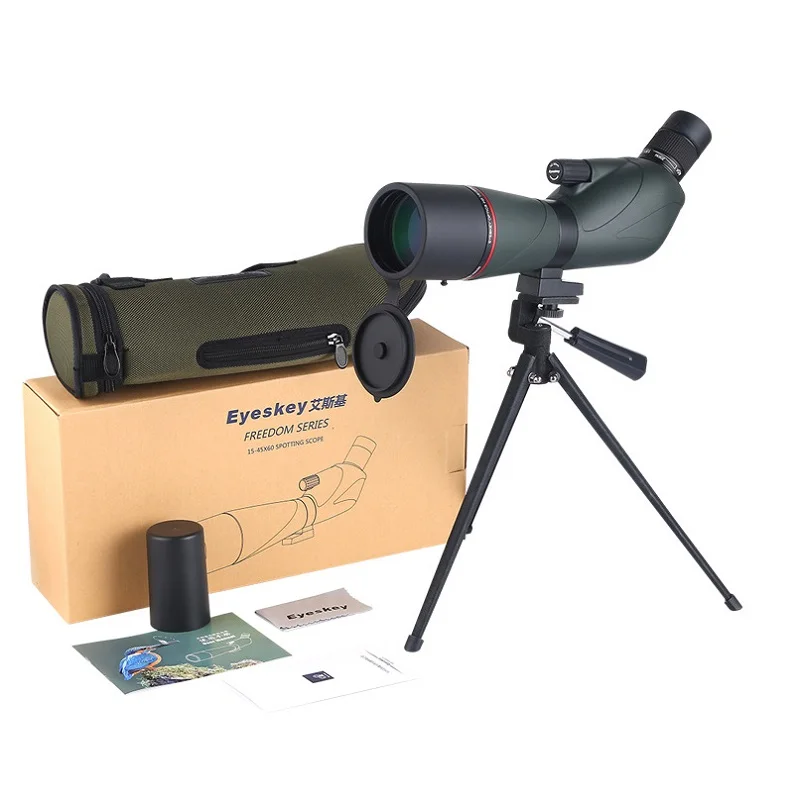 Spotting Scope 15-45x60 Zoom Monocular Telescope With table Tripod Monoculares Professional Bird Animal Telescope black/green