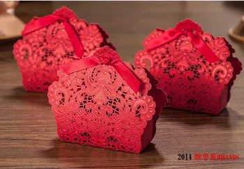 

Red Laser Cut Candy Box Wedding Favors Designer Box CB057 Matching with Invitation CW057 with Bowknot 60PCS Free Shipping
