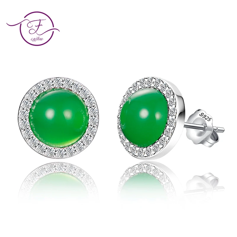 

Red Green Wholesale 925 Silver Earings Fashion Jewelry For Women New Design Chalecedony Stud Earrings Lady Vintage Accessories