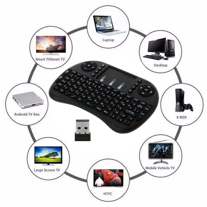 Русская i8 2,4 ГГц Беспроводная клавиатура Air mouse Touchpad для Android tv BOX PC