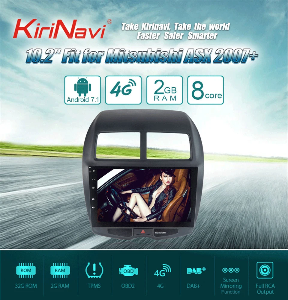 KiriNavi Восьмиядерный Android 7,1 автомобильный dvd-плеер для Mitsubishi ASX мультимедийная система 2007+ Gps навигация стерео радио плеер RDS