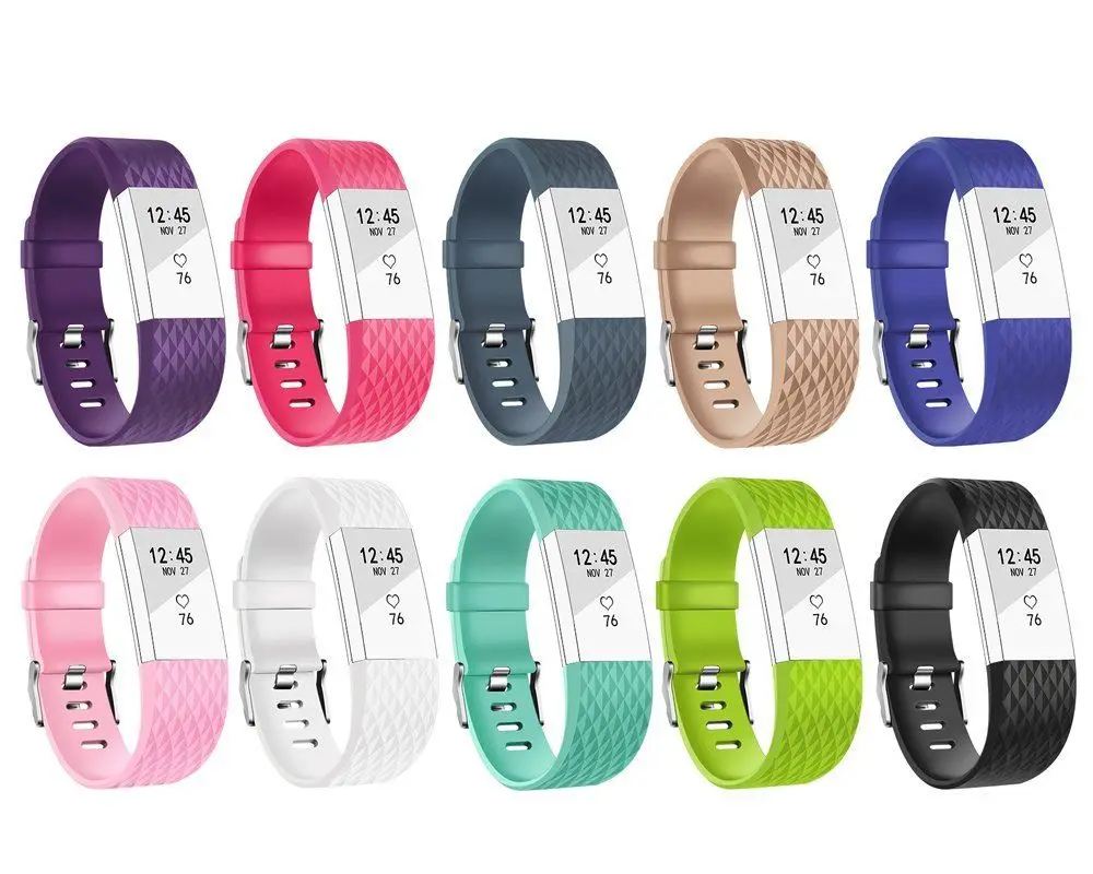 

(12 Colors Diamond Pattern) Sport Replacement Silicone Strap Heart Rate Bands For Fitbit Charge 2 Fitness Wristband, Size S/L