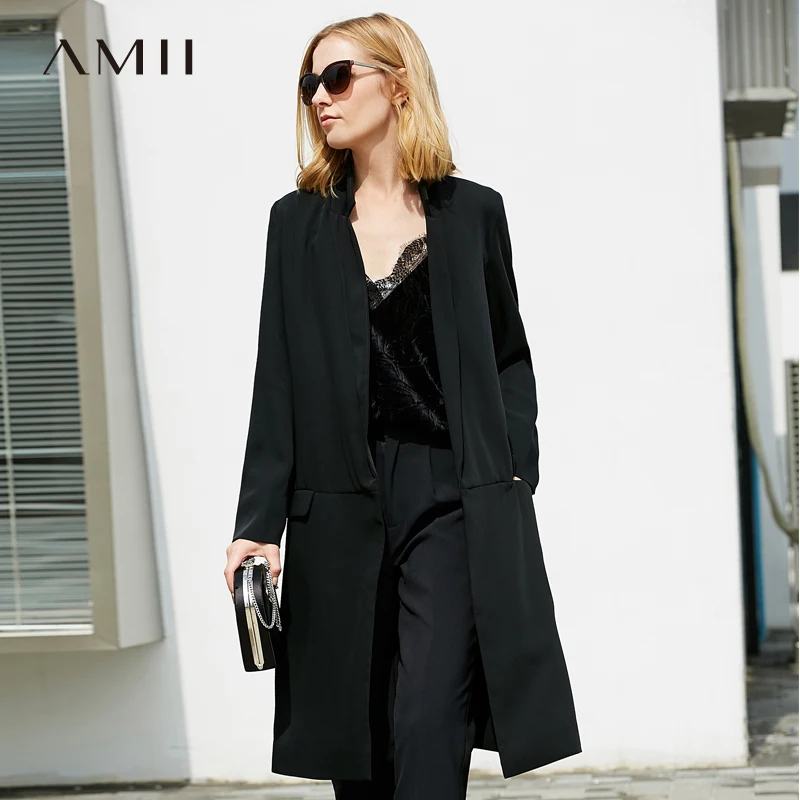 

Amii Women Minimalist 2019 Autumn Blazers Office Lady Chic Fashion Suit Long Female Coats Black Jacket