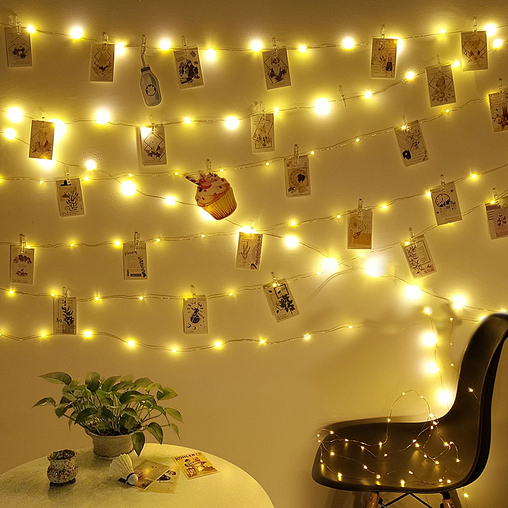 Light Chain Garland Clips Photo Lights Outdoor Indoor guirlande Bedroom Living Room Decoration Party Christmas LED String Lights