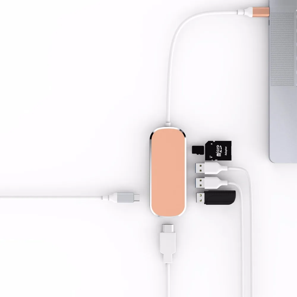 Концентратор USB C MiCar 5 в 1 адаптер концентратора Type с 4K HDMI портом входным зарядным SD