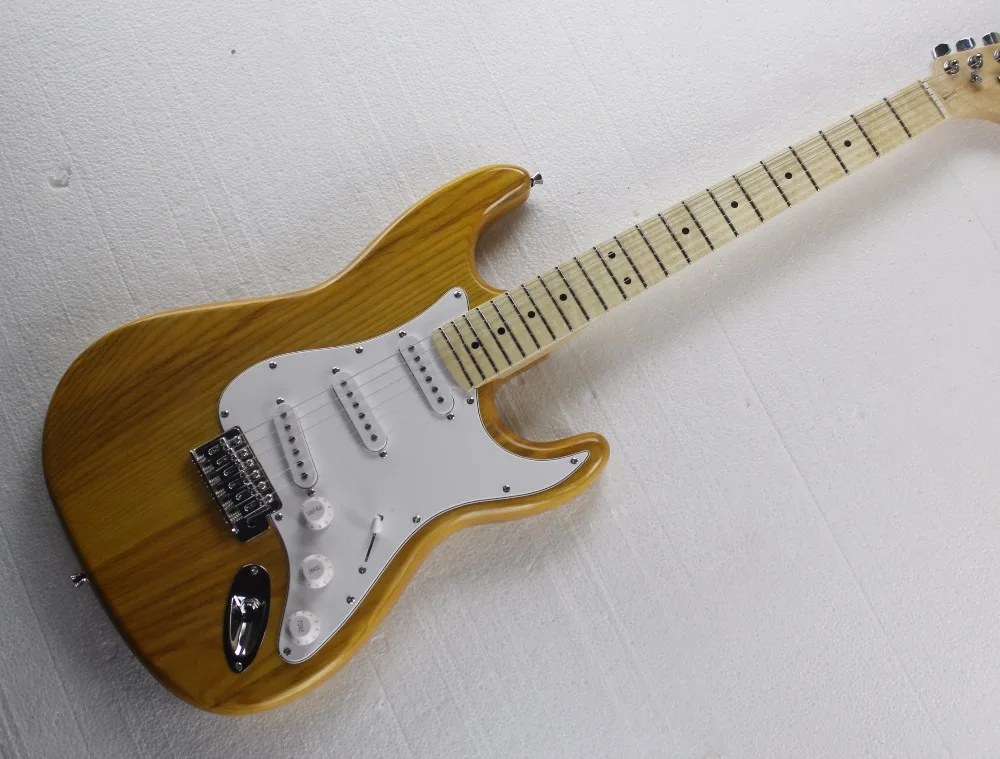 

Factory direct natural wood color electric guitar and gray body, white pickup, SSS pickup, chrome hardware, can be customized