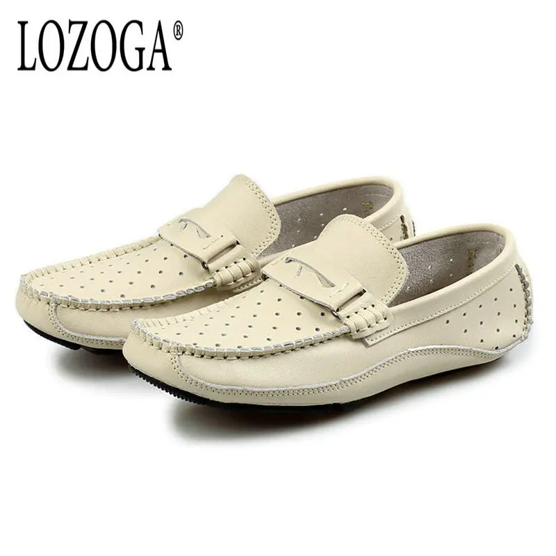 

Men Loafers 2017 Casual Boat Shoes Fashion Genuine Leather Slip On Driving Shoes Moccasins Hollow Out Men Flats breathable shoes