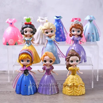 

12pcs/set Princess Q Posket Snow White Belle Elsa Anna Sofia Princess Change Clothes Dress PVC Figure Model Toys