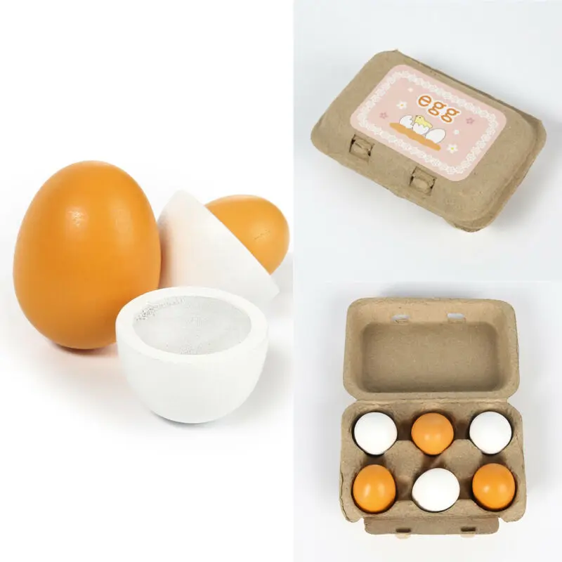 2019 Brand New 6Pcs/Packet Baby Kids Pretend Play Preschool Educational Toy Wooden Eggs Yolk Kitchen Cooking Baby Kids Toy Gifts