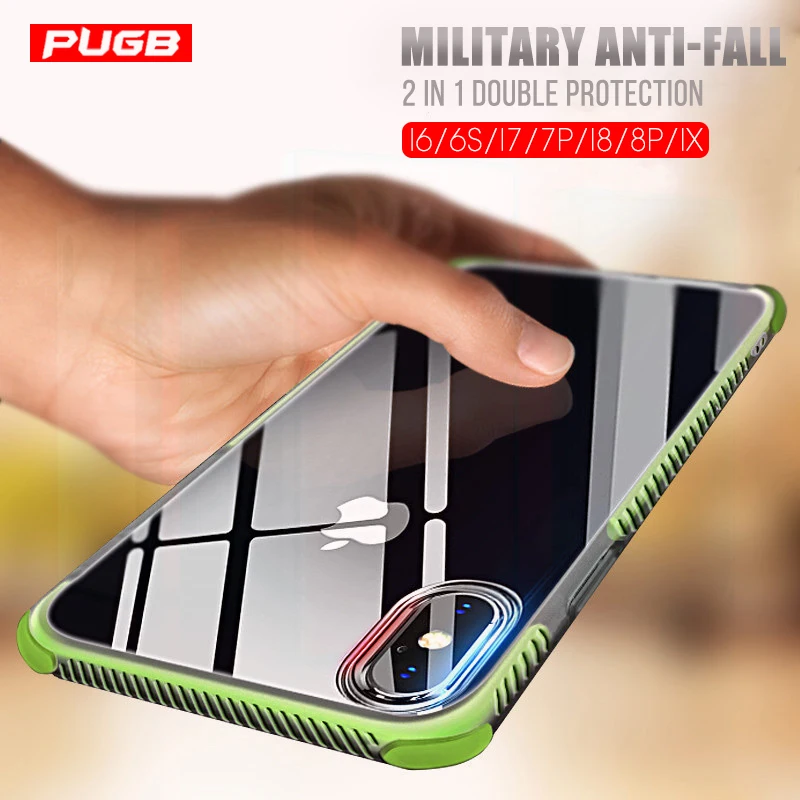 Kopen Militaire grade Shockproof Case Voor iPhone Xs max Xr soft clear Transparante 2 in 1 TPU Cover voor iPhone X 6 6 s 7 8 plus case