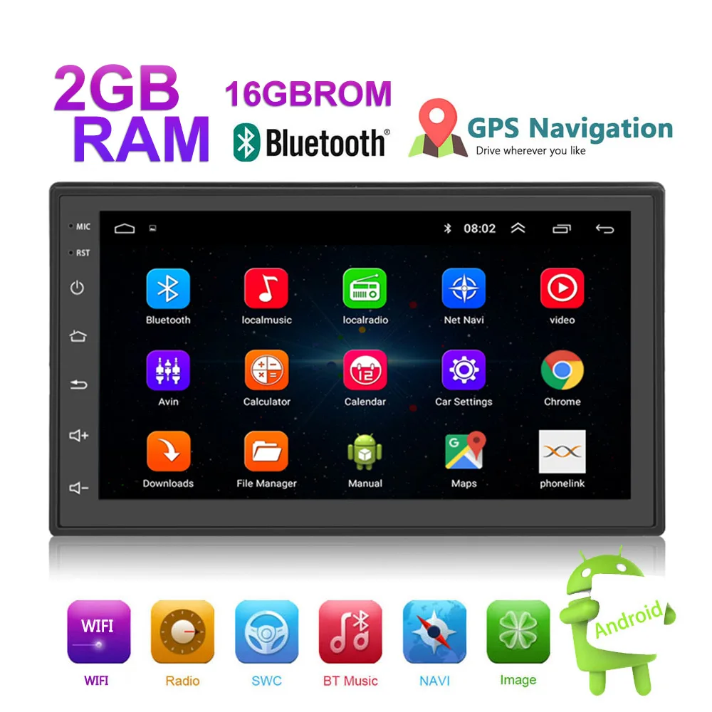 2Din Android 8,1 7,1 стерео 1080P 7 дюймов четырехъядерный 2 Гб ОЗУ головное устройство gps навигация аудио радио для Nissan Toyota Volkswagen