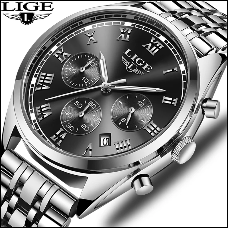 Relojes 2018 мужские часы LIGE хронограф Топ бренд Роскошные водонепроницаемые