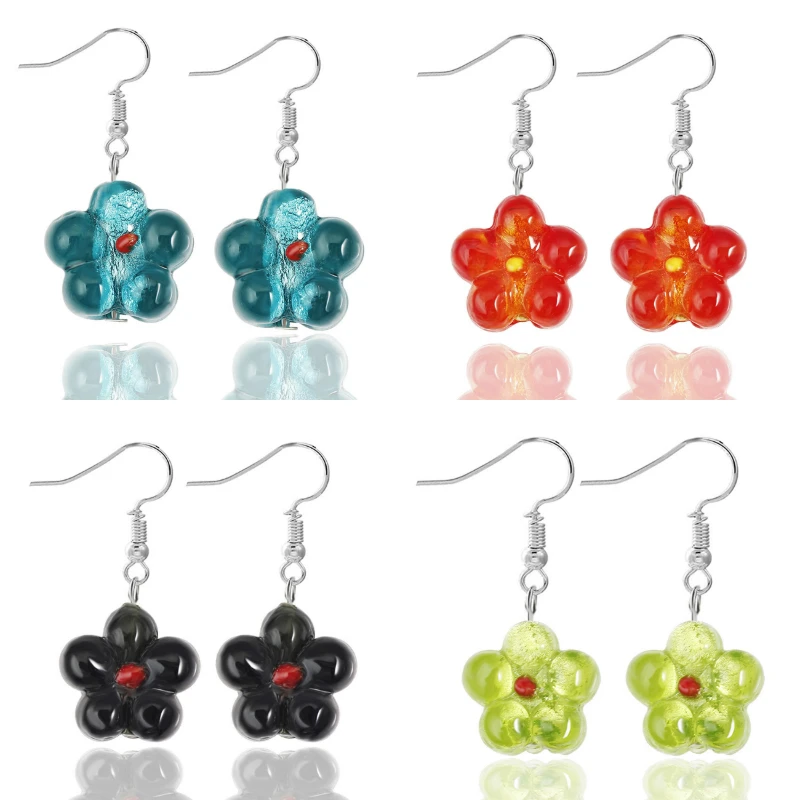 

Qianbei promot Handmade Women's Romantic Elegant Classic Dangle Quincunx Flower Murano Glass Earrings HOT Wholesale