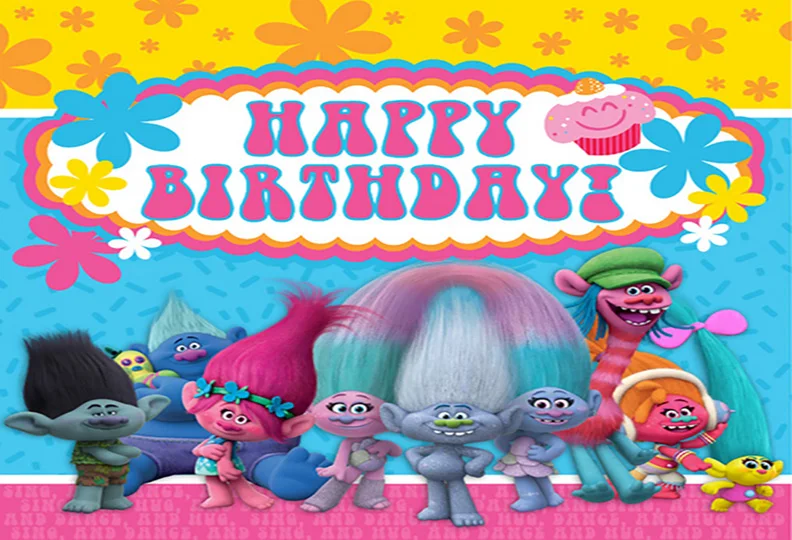 7x5FT Happy Birthday Trolls Muisc Concert Dance Flowers ... 7x5FT Happy Birthday Trolls Muisc Concert Dance Flowers ...