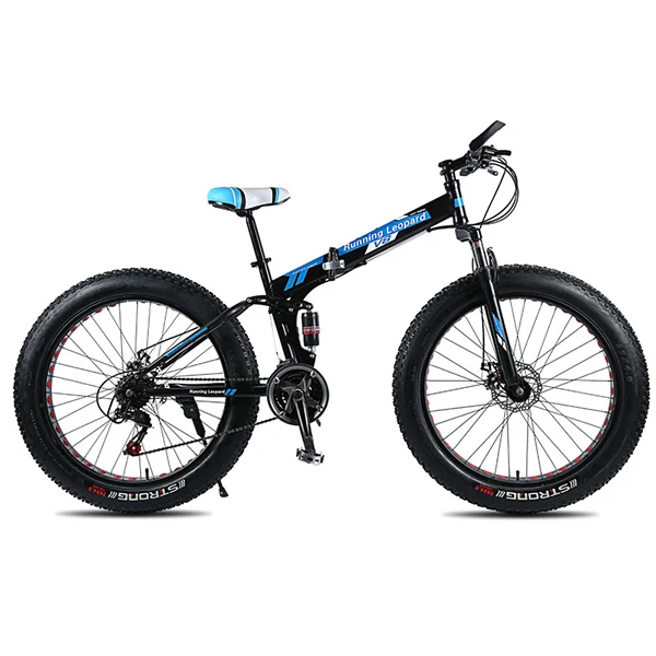 Высокое качество 26 дюймов 21 скоростной складной fatbike 26*40 fat tire дорожный велосипед Снежный велосипед fat bike в России велосипедная дорога - Цвет: Black blue