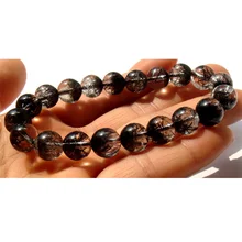 Высший сорт черные волосы Рутиловый Кварц растягивающийся браслет бусины 9,5 шарики