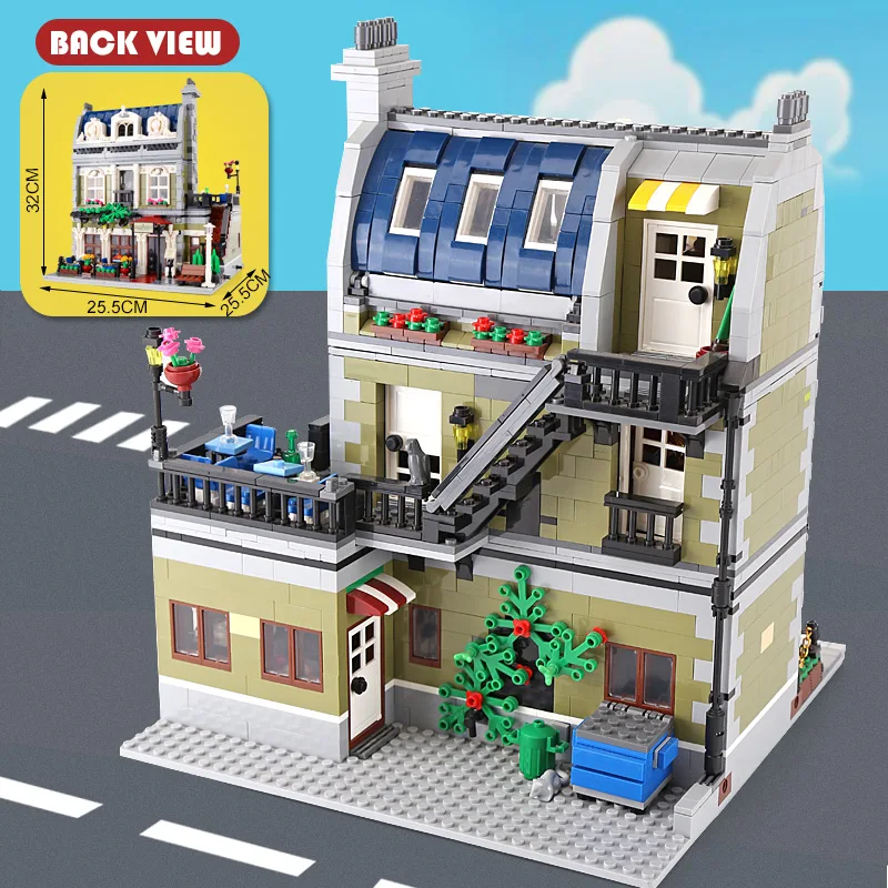 

2418Pcs New Creator Expert City Street Parisian Restaurant Model Building Blocks Compatible birthday kids Gift