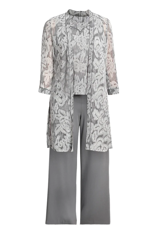 

2019 NEW ARRIVAL Gray 3PC Mother of the bride pant suits outfit for Wedding