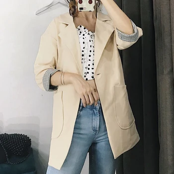 

Spring 2019 coat women blazer casual single buckle womens clothing plaid blazer feminino