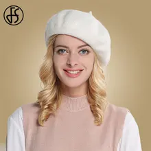 FS, женские шапки, шерсть, сплошной цвет, берет, кепка, теплая зимняя, для девушек, французский берет для художника, Femme, шапочка, белая, розовая, женская шапка
