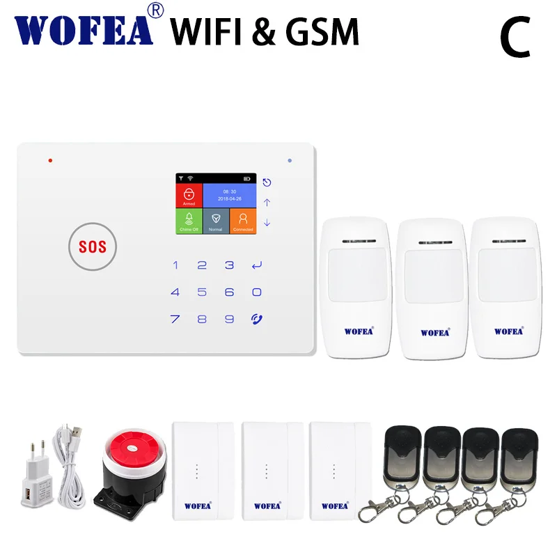 2,4G умный дом безопасности wifi gsm сигнализация Android/IOS приложение сенсорная клавиатура голосовые подсказки SMS и автоматический набор - Цвет: C