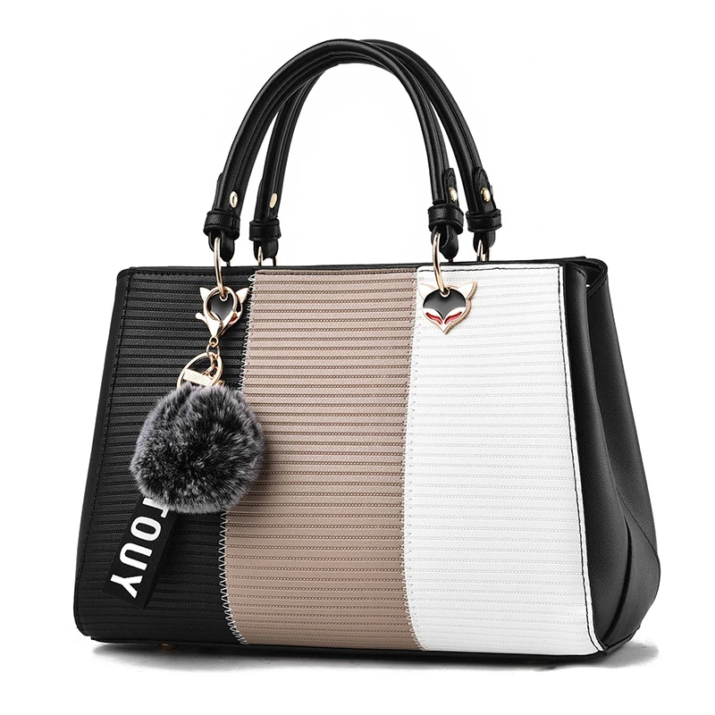 

2019 Winter New Fashion Trend Ladies Hit Color Handbag Korean Version Of The Wild Hair Ball Pendant Shoulder Messenger Bag