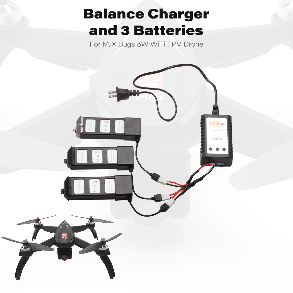 

MJX Bugs 5W Battery Balance Charger With 3pcs 7.4V 1800mAh Li-po Batteries Combo Set for MJX Bugs 5W FPV B5W WiFi Drone Parts