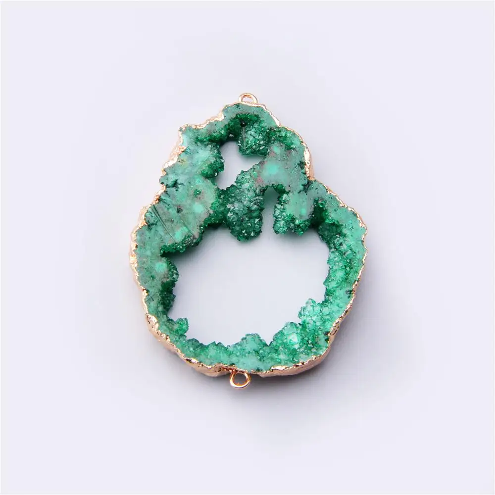 Irregular green Quartz Crystal Natural Druzy Agates Pendants natural green Stone quartz Connector DIY Jewelry Making handmade