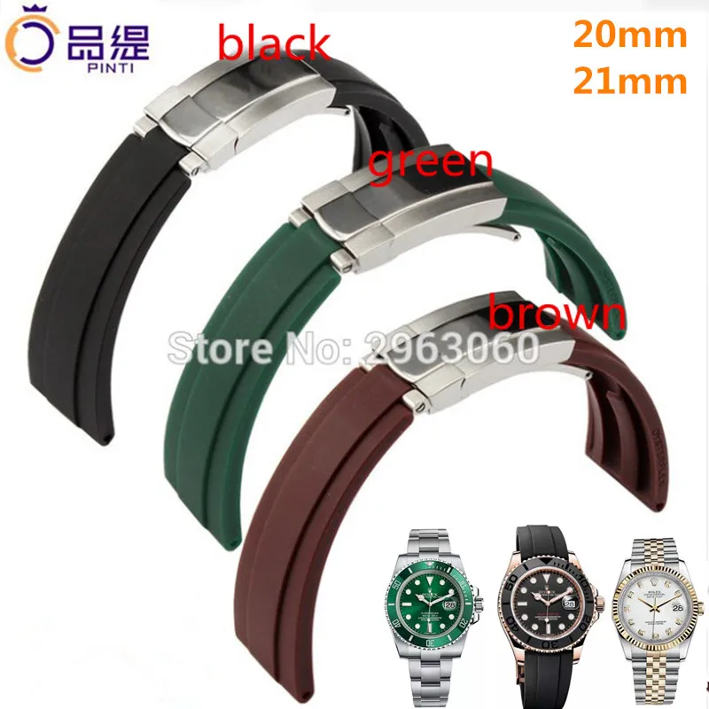

Hot Sale 20mm 21mm Silicone Rubber WatchBand Soft&Waterproof Black Brown Green Strap&Oyster Clasp for Daytona Deepsea Watch Men