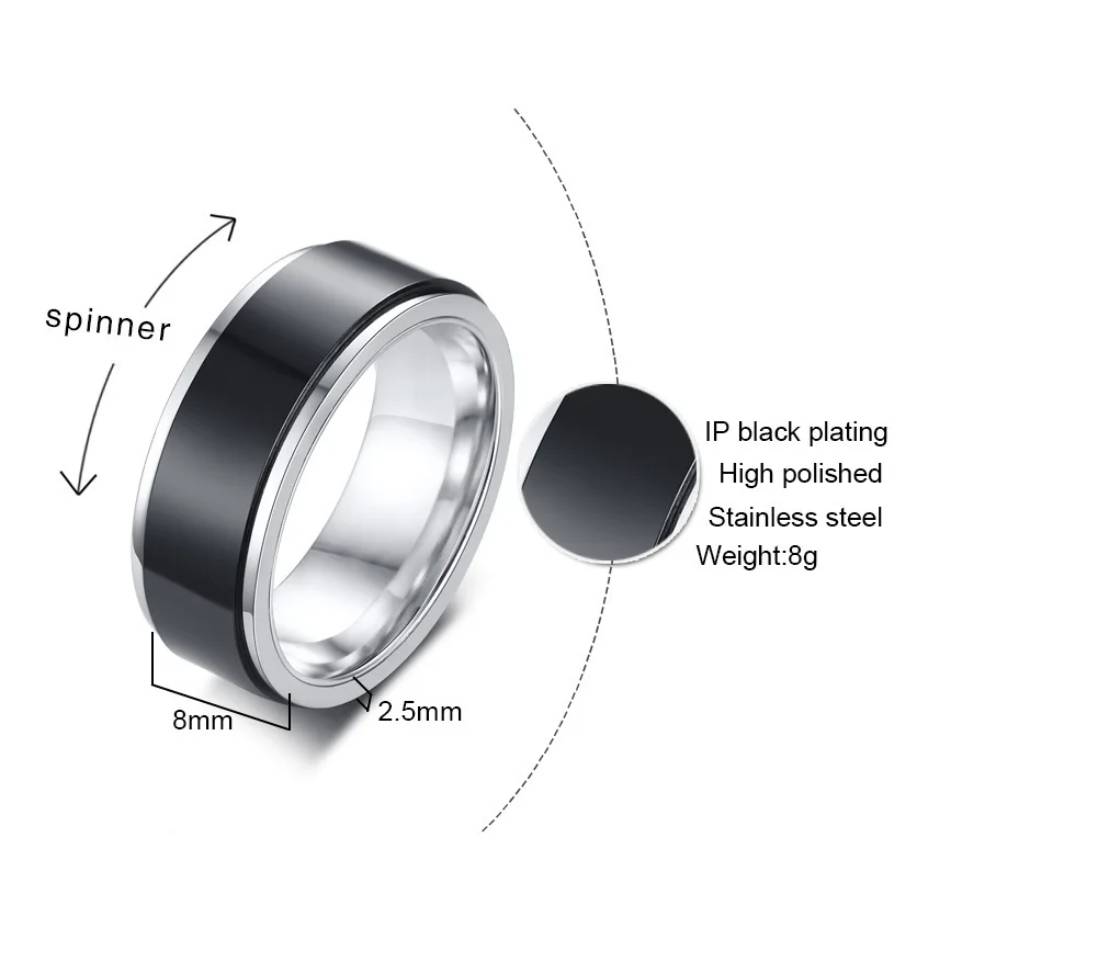 Мужское кольцо-Спиннер из нержавеющей стали, 6 мм, волчок, обручальное кольцо, ювелирное изделие, обручальное кольцо для него