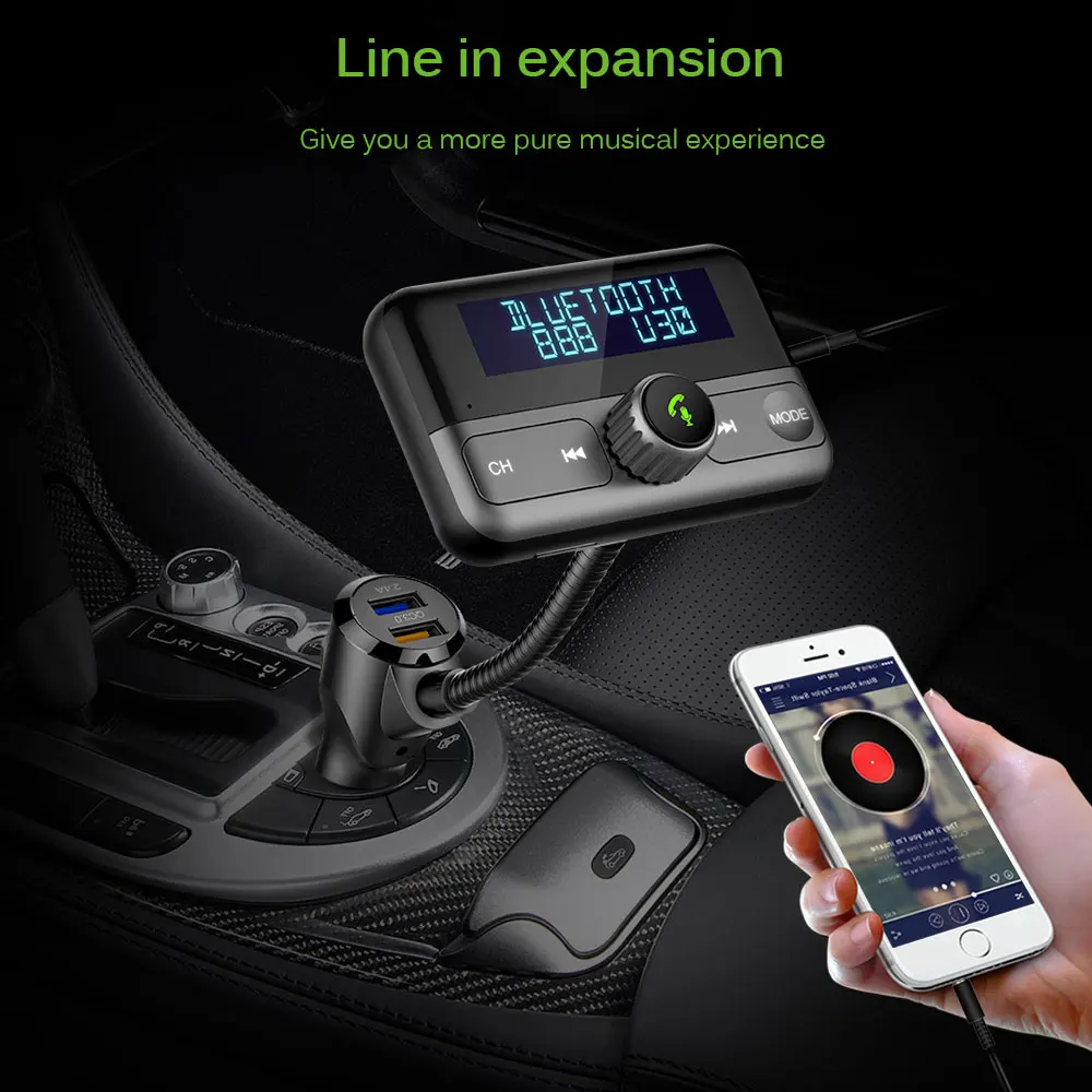 ONEVER Автомобильный Bluetooth Handsfree Car комплект 5 V 3A звук Управление FM передатчик QC3.0 пост заряда Aux Беспроводной воспроизведение аудио бесплатный подарок