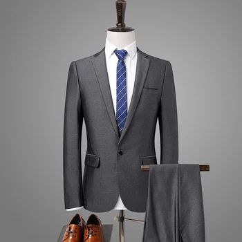 

Gentleman Classic Formal Suits Silver Gray Business Slim Fit Jacket pant Work Sets for Men Prom Dress Tuxedo Singer Jaket 851