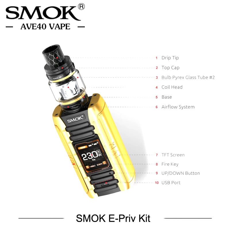 Оригинальная электронная сигарета SMOK E Priv Box Mod Kit 230 Вт испаритель комплект с 8 мл