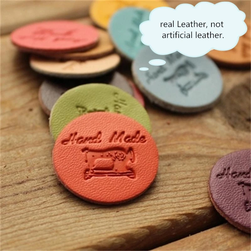 

real leather not PU/artificial handmade leather Disc /Hand sewn Decoration diy hand Accessories/Stitching leather card labels