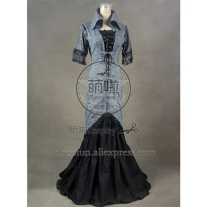 Викторианское Edwardian хлопковое платье Шотландка бальное для костюмированной