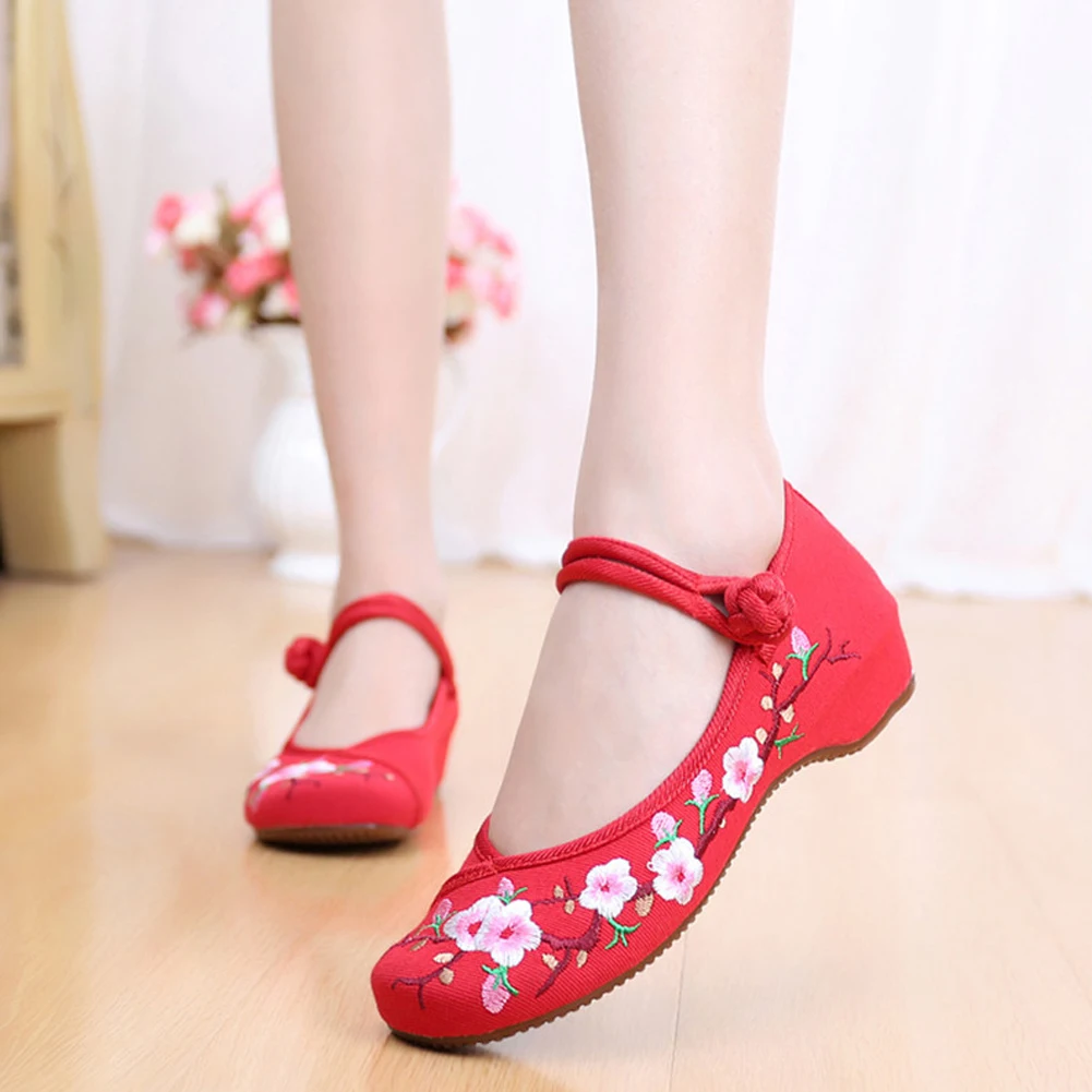 

Vintage Women's Chinese Embroidery Strap Canvas Loafers Flat Causal Shoes Plus Sizes 34-41