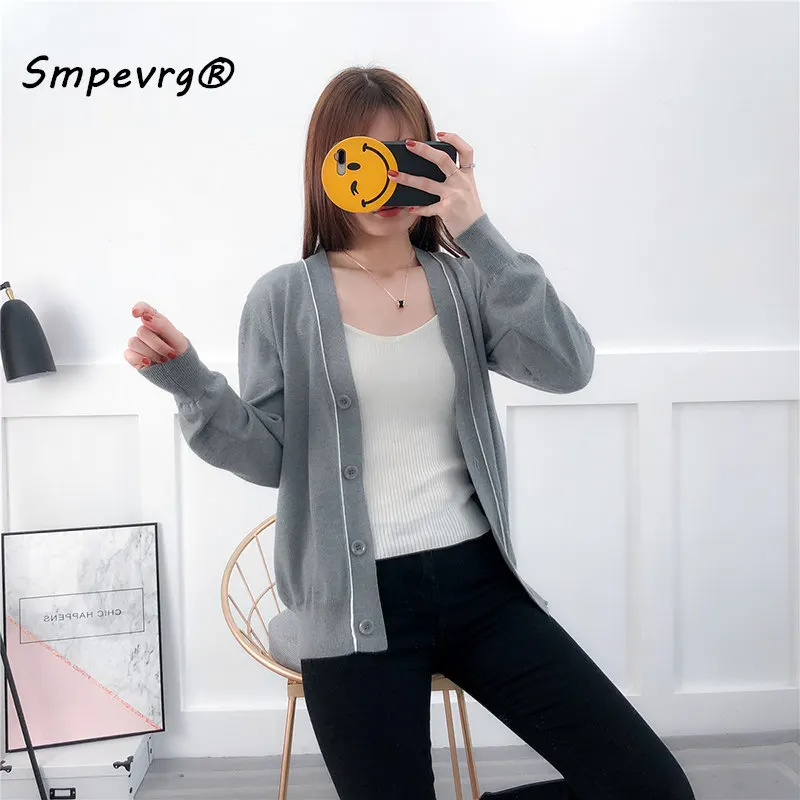 

Smpevrg new spring summer female knit cardigan women sweater coat V-neck long sleeve casual sweater women cardigan coats jumper