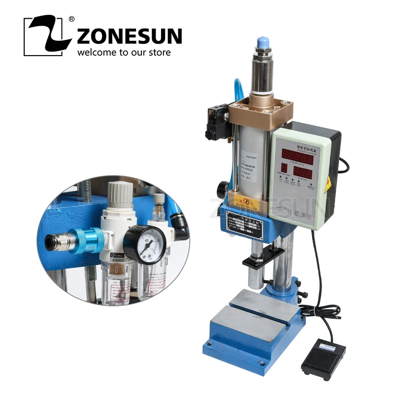 

ZONESUN Automatic Pneumatic press punching printing machine logo letter stamps print cutting die emboss press force adjustable