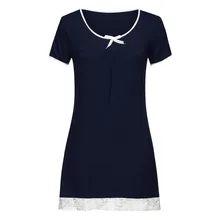 Модная женская пижама свободная Пижама с коротким рукавом домашняя кружевная ночная рубашка Удобная пижама платье Новинка