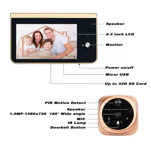  720 P HD wifi porta campana telecamere con 4.3 'schermo per la casa porta di sicurezza APP controll