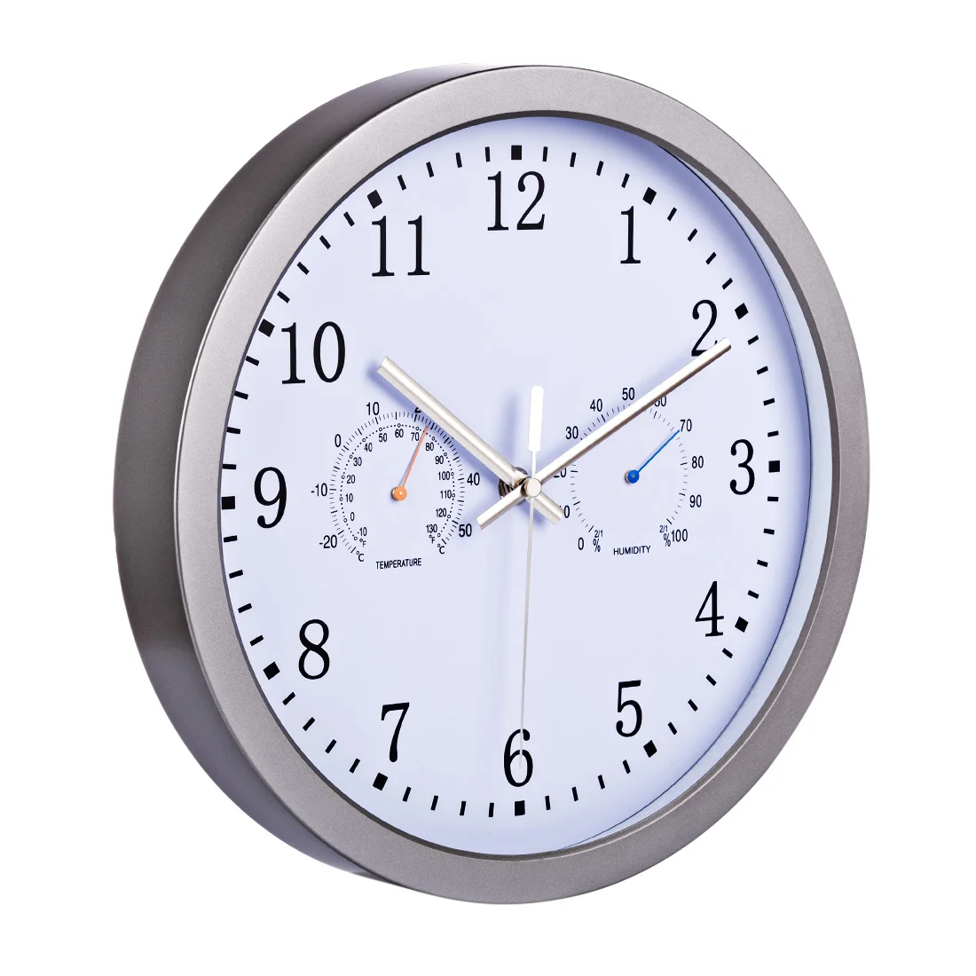 

12 Inches Multi-Function Slient Radio Wave Wall Clock Mute Clock with Temperature Humidity Display with Carton Box- Grey