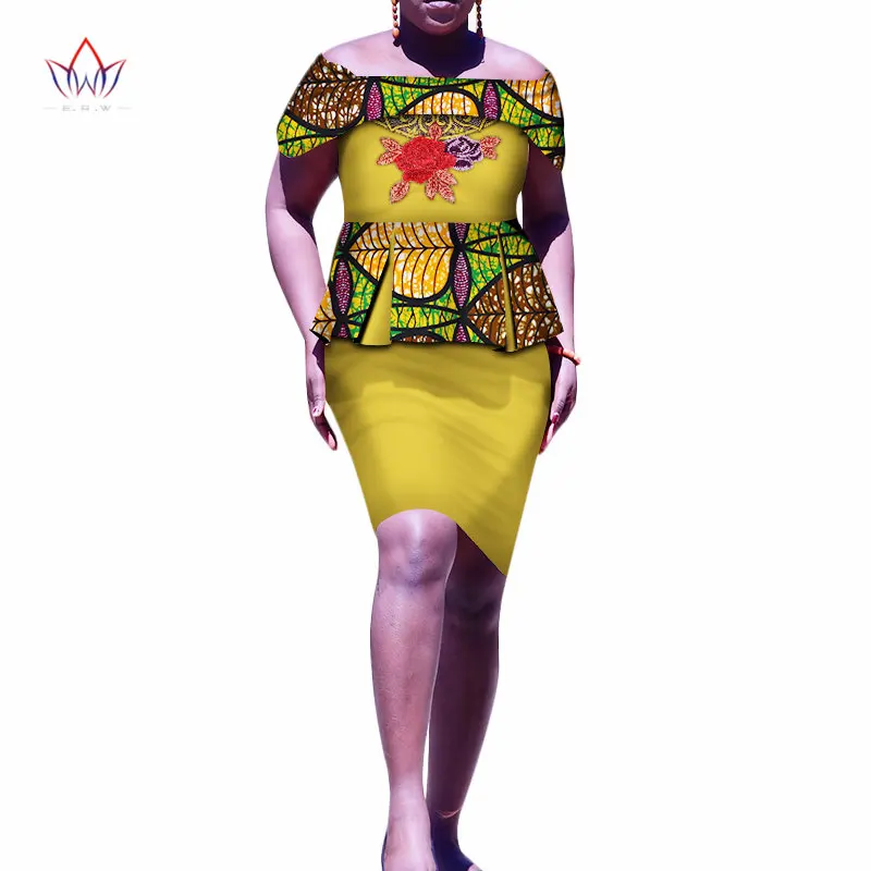 Африканский комплект из двух предметов для Для женщин 2018 Мода Базен Riche элегантные традиционные африканские Костюмы по колено юбка