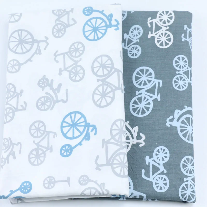 

Pretty White & Gey Cartoon Bicycle Bike Printed 100% Cotton Fabric For DIY Sewing Bedding Quilting Decoration