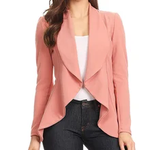 Solid Open Front Short Cardigan blazer office women Notched Office lady white blezer femenina Spring Autumn fashion basic top