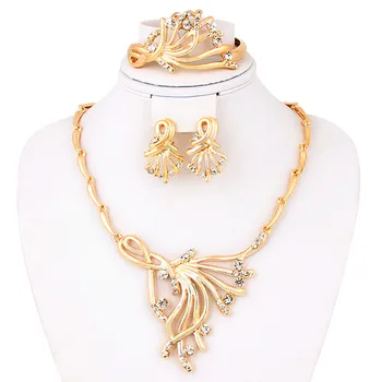 

Luxury African Jewelry Sets Gold Flower Geometric Necklace Set Yellow & Light Golden Nigerian Dubai Jewellery for Women