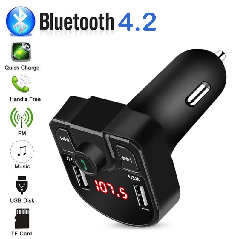 Bluetooth 4,2 MP3 плеер Handsfree автомобильный комплект fm-передатчик Поддержка TF карта U диск QC2.0 3.1A Быстрая Двойная USB Зарядка адаптер питания