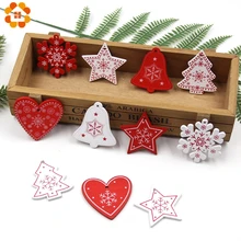 12 шт./лот DIY белые и красные рождественские печатные деревянные подвески, украшения для детей, рождественские подарки, украшения для елки