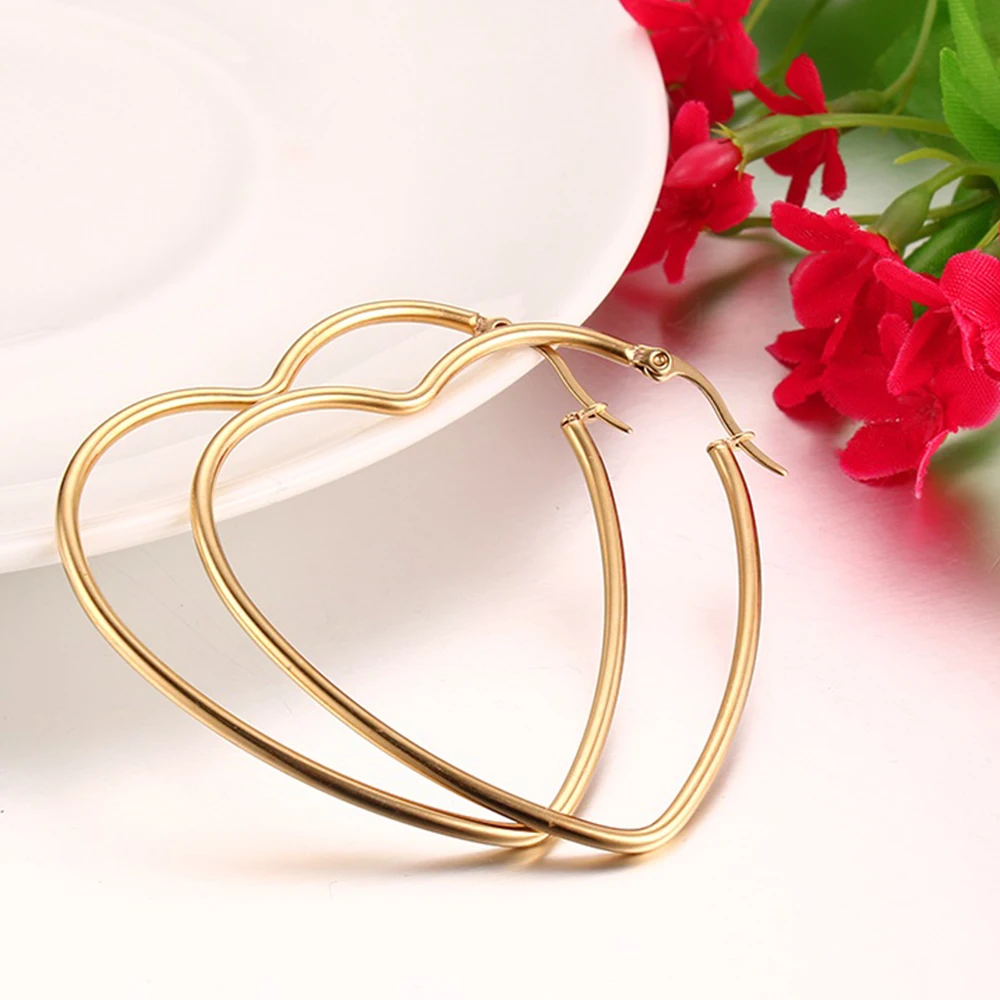 JHSL Brand Fashion Jewelry Cute Young Lady Women Big Heart Shape Hoop Earrings Gold Color Cocktail Party Gift